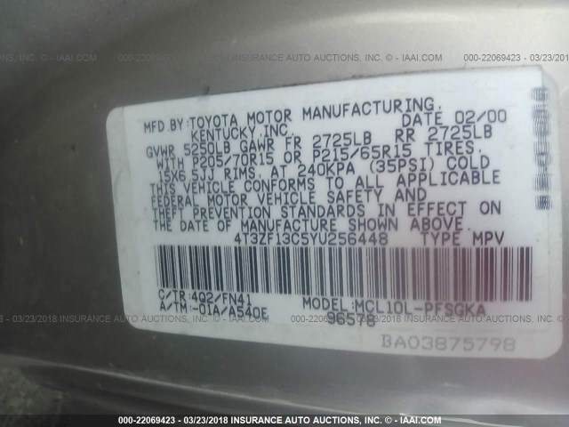 4T3ZF13C5YU256448 - 2000 TOYOTA SIENNA LE/XLE Champagne photo 9