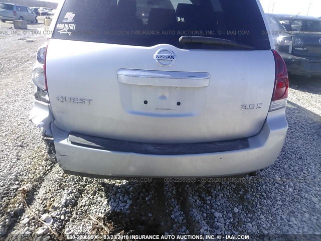 5N1BV28U88N117526 - 2008 NISSAN QUEST S/SE/SL SILVER photo 6