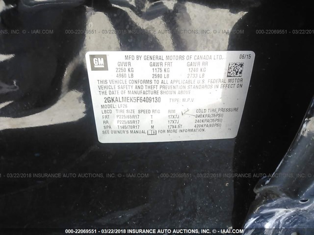 2GKALMEK5F6409130 - 2015 GMC TERRAIN SLE BLACK photo 9