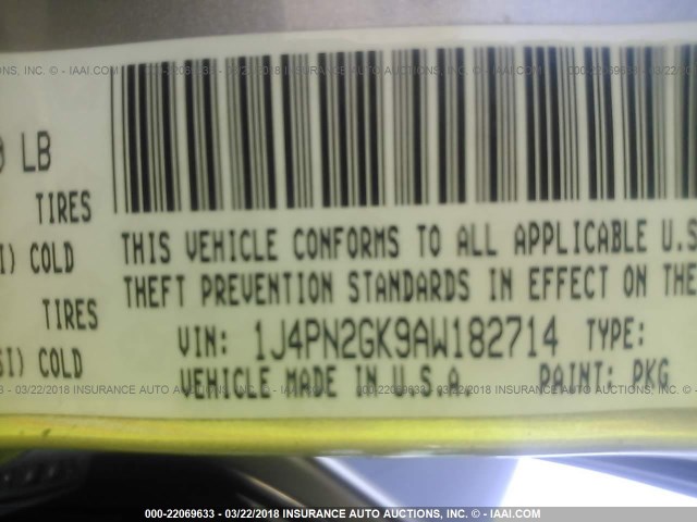 1J4PN2GK9AW182714 - 2010 JEEP LIBERTY SPORT 金色 照片 9