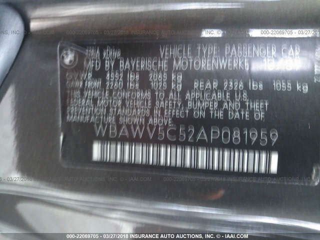 WBAWV5C52AP081959 - 2010 BMW 328 XI SULEV GRAY photo 9