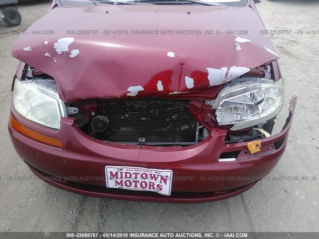 KL1TD52605B447155 - 2005 CHEVROLET AVEO LS BURGUNDY photo 6