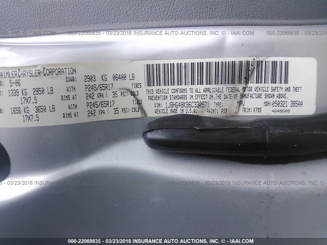 1J8HG48K96C330571 - 2006 JEEP COMMANDER SILVER photo 9