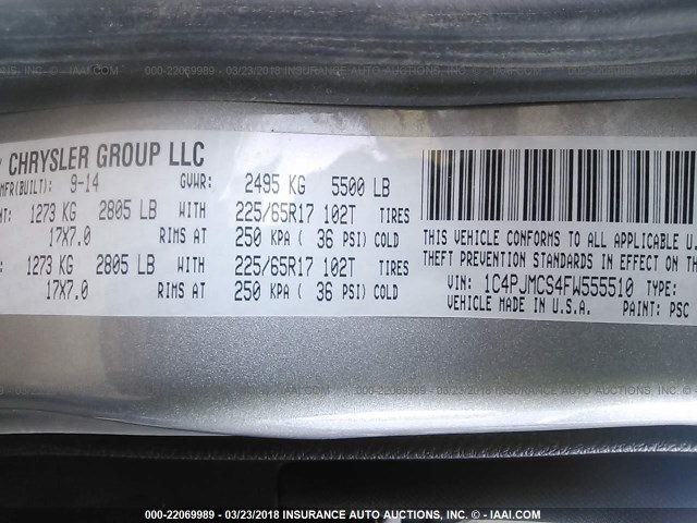 1C4PJMCS4FW555510 - 2015 JEEP CHEROKEE LATITUDE SILVER photo 9