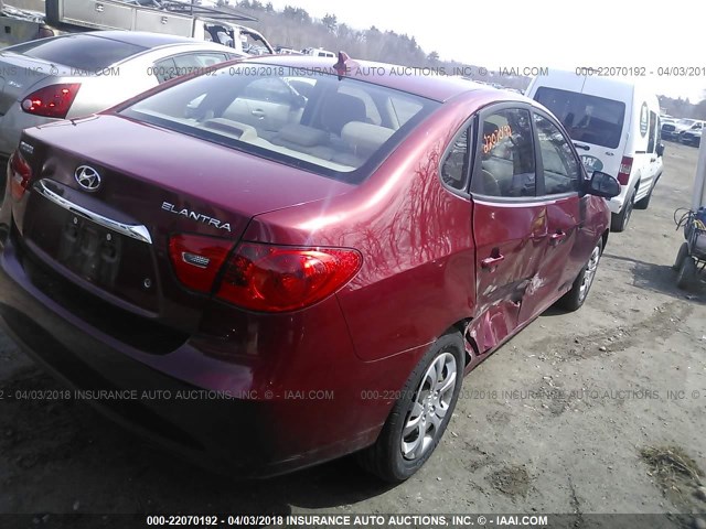 KMHDU4AD0AU194744 - 2010 HYUNDAI ELANTRA BLUE/GLS/SE RED photo 4