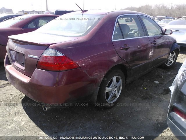 JHMCN365X6C003996 - 2006 HONDA ACCORD HYBRID RED photo 4