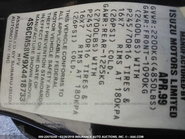 4S6CM58W9X4418733 - 1999 HONDA PASSPORT EX/LX 黑色 照片 9