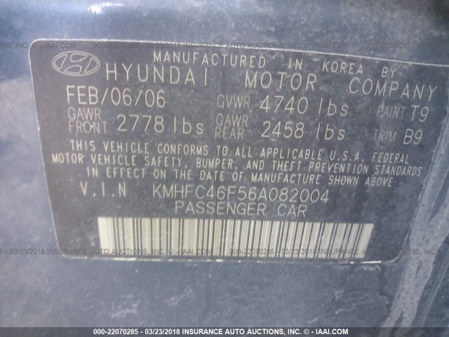 KMHFC46F56A082004 - 2006 HYUNDAI AZERA SE/LIMITED BLUE photo 9