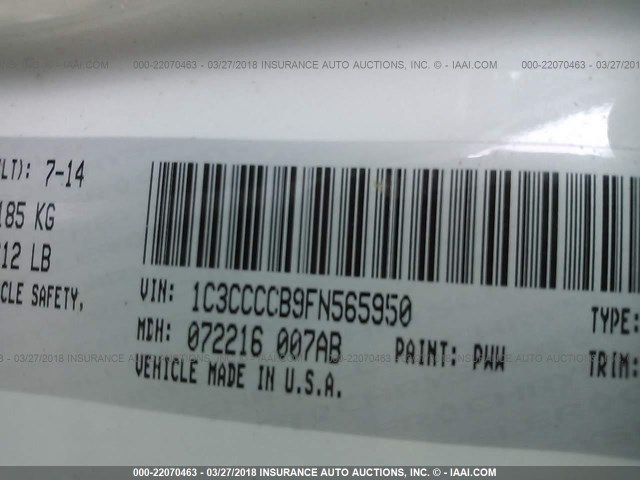 1C3CCCCB9FN565950 - 2015 CHRYSLER 200 C WHITE photo 9