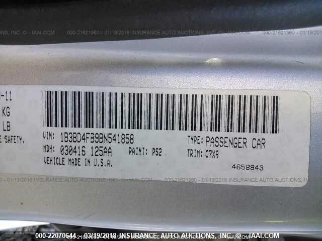 1B3BD4FB9BN541858 - 2011 DODGE AVENGER EXPRESS 银色 照片 9