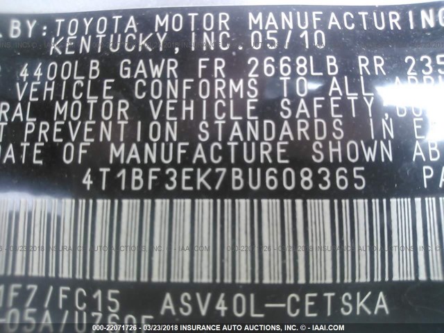 4T1BF3EK7BU608365 - 2011 TOYOTA CAMRY SE/LE/XLE SILVER photo 9