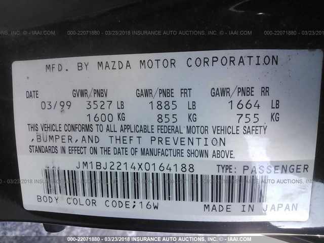 JM1BJ2214X0164188 - 1999 MAZDA PROTEGE ES 黑色 照片 9