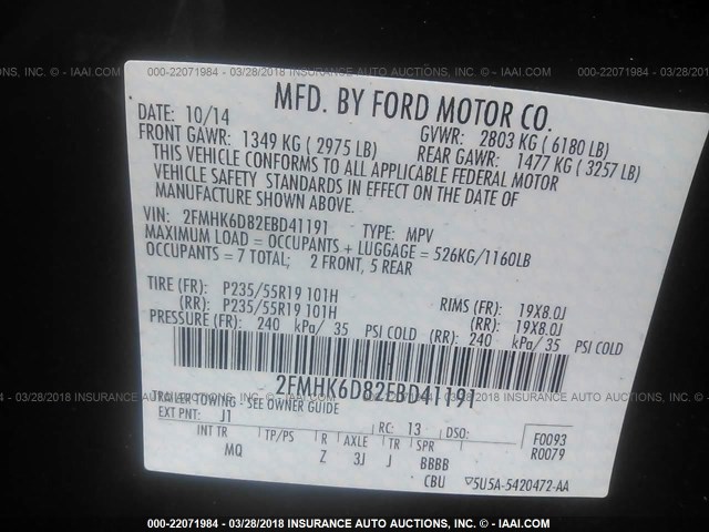 2FMHK6D82EBD41191 - 2014 FORD FLEX LIMITED BROWN photo 9