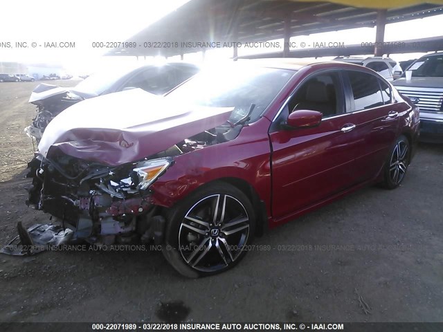 1HGCR2F53GA137070 - 2016 HONDA ACCORD SPORT RED photo 2