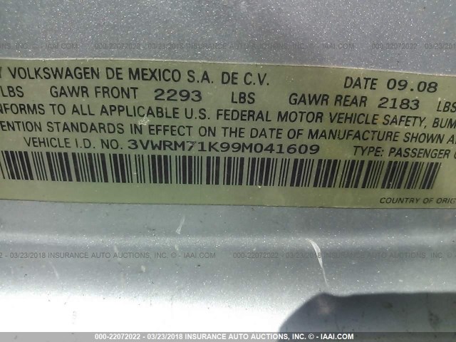 3VWRM71K99M041609 - 2009 VOLKSWAGEN JETTA SE/SEL GRAY photo 9