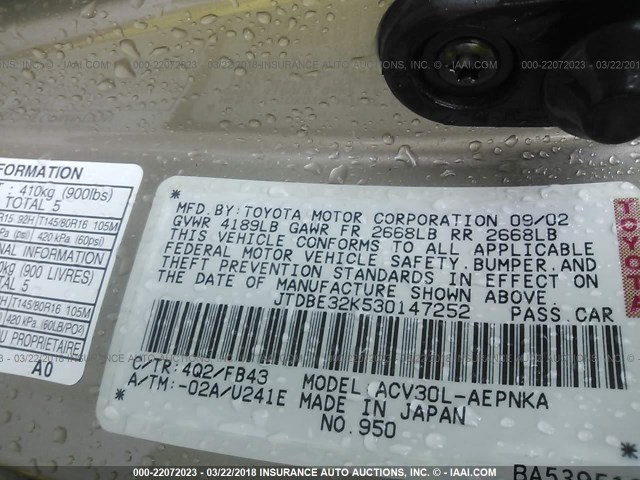 JTDBE32K530147252 - 2003 TOYOTA CAMRY LE/XLE Braun Foto 9