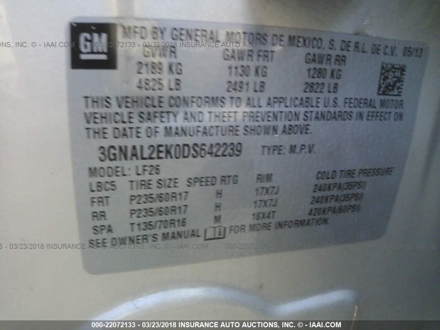 3GNAL2EK0DS642239 - 2013 CHEVROLET CAPTIVA LS 银色 照片 9