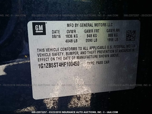 1G1ZB5ST4HF100450 - 2017 CHEVROLET MALIBU LS 深蓝色 照片 9