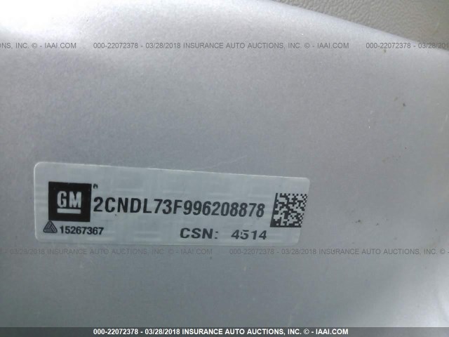 2CNDL73F996208878 - 2009 CHEVROLET EQUINOX LTZ SILVER photo 9