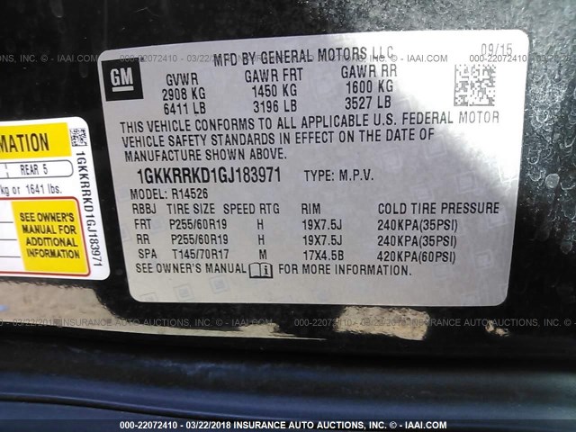 1GKKRRKD1GJ183971 - 2016 GMC ACADIA SLT-1 BLACK photo 9