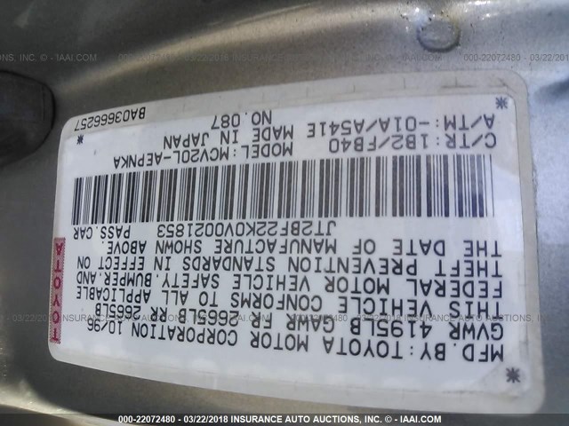 JT2BF22K0V0021853 - 1997 TOYOTA CAMRY LE/XLE TAN photo 9