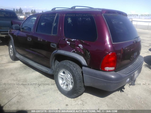 1D4HS38N63F561855 - 2003 DODGE DURANGO SPORT MAROON photo 3