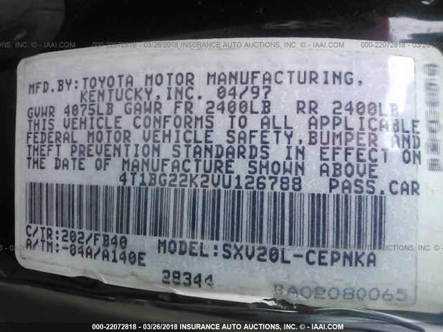 4T1BG22K2VU126788 - 1997 TOYOTA CAMRY CE/LE/XLE 黑色 照片 9