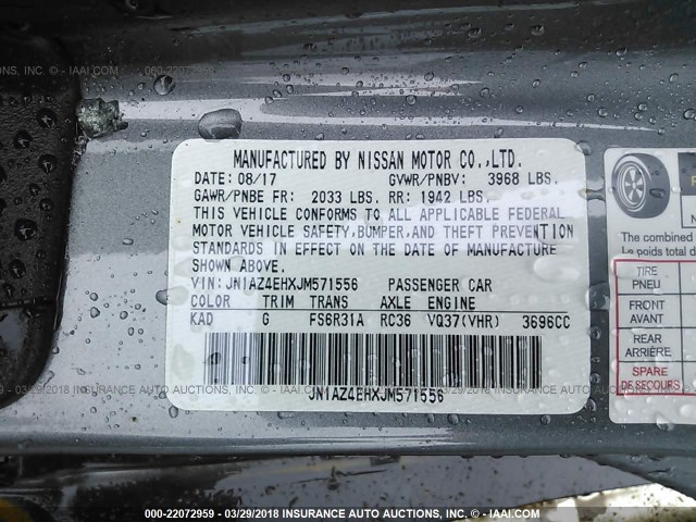 JN1AZ4EHXJM571556 - 2018 NISSAN 370Z TOURING/SPORT/NISMO GRAY photo 9