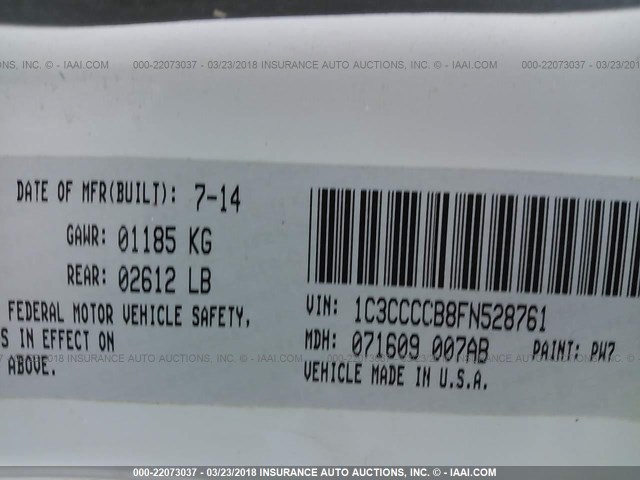 1C3CCCCB8FN528761 - 2015 CHRYSLER 200 C WHITE photo 9