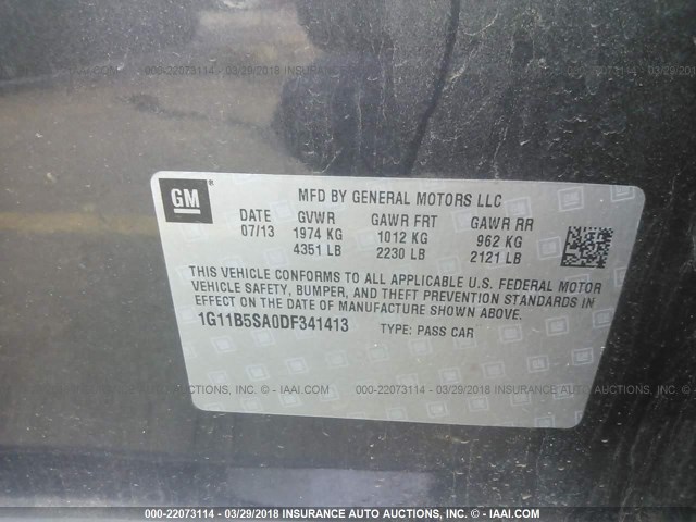 1G11B5SA0DF341413 - 2013 CHEVROLET MALIBU LS 深棕色 照片 9