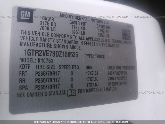 1GTR2VE78DZ150525 - 2013 GMC SIERRA K1500 SLE WHITE photo 9