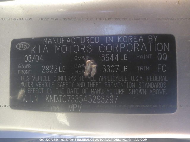 KNDJC733545293297 - 2004 KIA SORENTO EX/LX GOLD photo 9