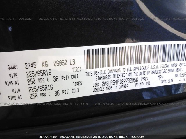 2A8HR54P18R782056 - 2008 CHRYSLER TOWN & COUNTRY TOURING Navy photo 9