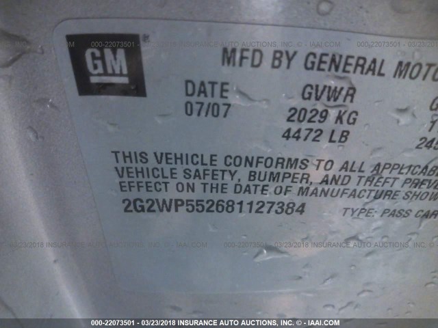 2G2WP552681127384 - 2008 PONTIAC GRAND PRIX ვერცხლისფერი ფოტო 9