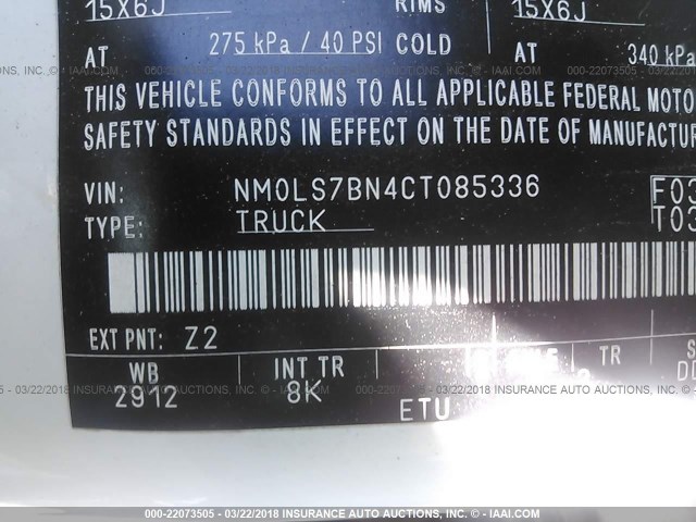 NM0LS7BN4CT085336 - 2012 FORD TRANSIT CONNECT XLT WHITE photo 9