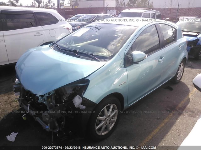 JTDKDTB34E1076229 - 2014 TOYOTA PRIUS C GREEN photo 2