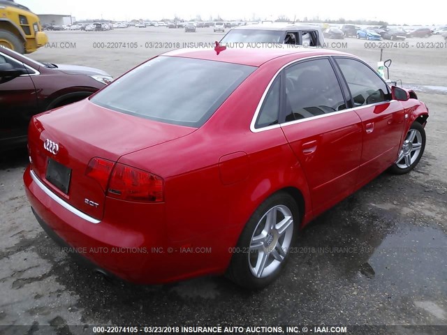 WAUAF78E27A269789 - 2007 AUDI A4 2/TURBO RED photo 4