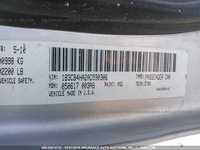 1B3CB4HA2AD590306 - 2010 DODGE CALIBER SXT SILVER photo 9