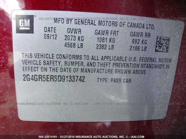2G4GR5ER5D9133742 - 2013 BUICK REGAL RED photo 9
