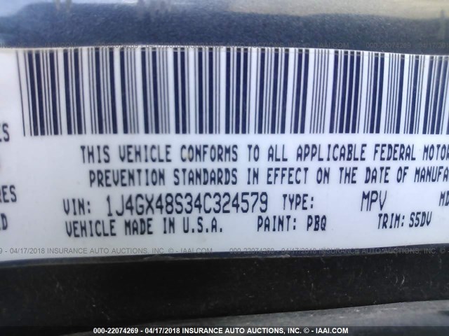 1J4GX48S34C324579 - 2004 JEEP GRAND CHEROKEE LAREDO/COLUMBIA/FREEDOM 蓝色 照片 9