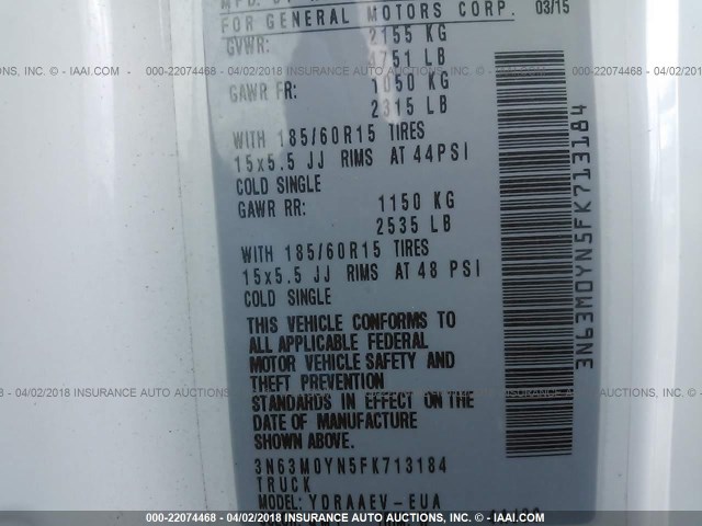 3N63M0YN5FK713184 - 2015 CHEVROLET CITY EXPRESS LS WHITE photo 9