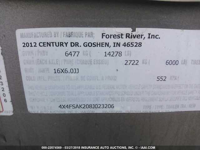 4X4FSAK208J023206 - 2008 FOREST RIVER SANDPIPER  白色 照片 9