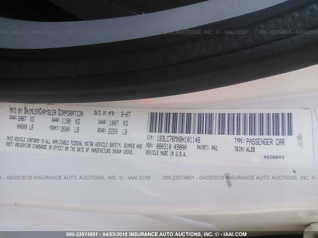 1B3LC76MX8N101148 - 2008 DODGE AVENGER R/T WHITE photo 9