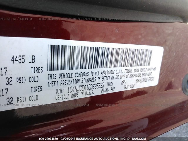 1C4NJCEA1CD605633 - 2012 JEEP COMPASS LATITUDE 红色 照片 9