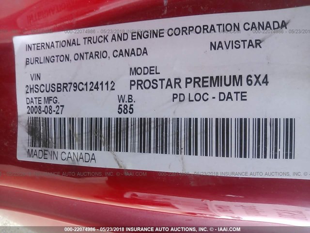 2HSCUSBR79C124112 - 2009 INTERNATIONAL PROSTAR PREMIUM  Unknown photo 10