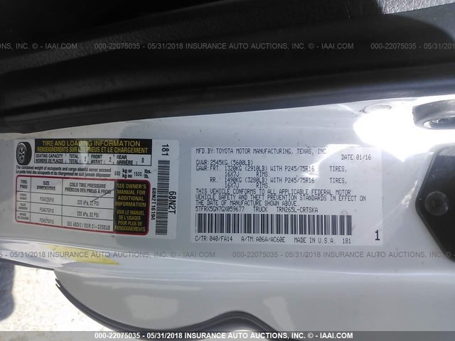 5TFRX5GN7GX059677 - 2016 TOYOTA TACOMA ACCESS CAB/SR/SR5 GREEN photo 9