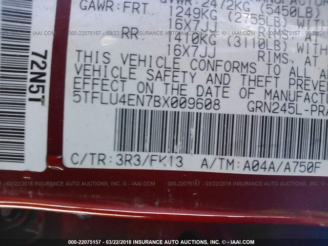 5TFLU4EN7BX009608 - 2011 TOYOTA TACOMA DOUBLE CAB წითელი ფოტო 9