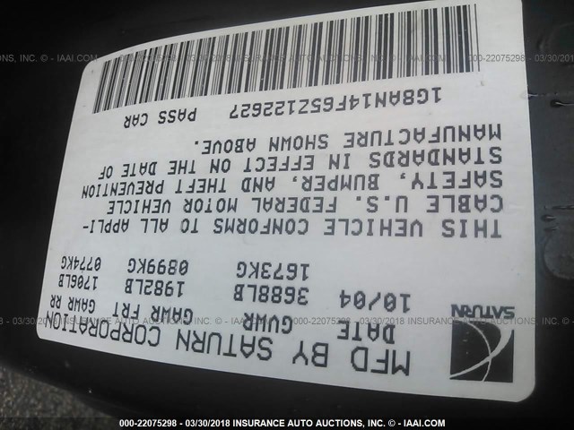 1G8AN14F65Z122627 - 2005 SATURN ION LEVEL 2 BLUE photo 9