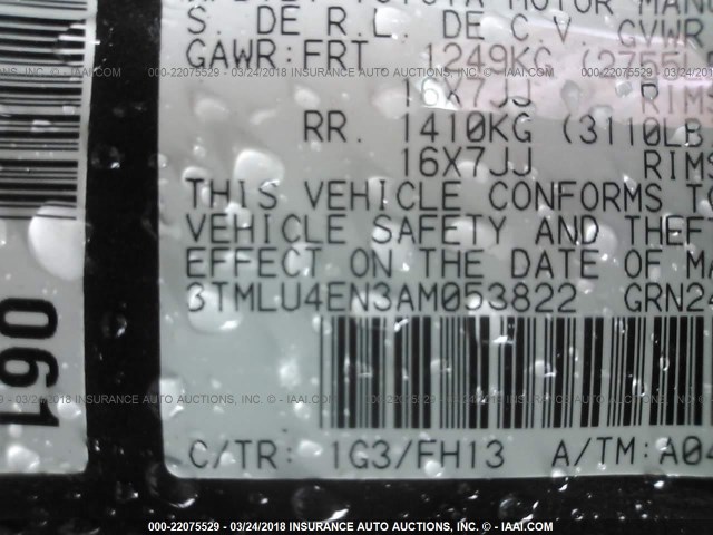 3TMLU4EN3AM053822 - 2010 TOYOTA TACOMA DOUBLE CAB შავი ფოტო 9