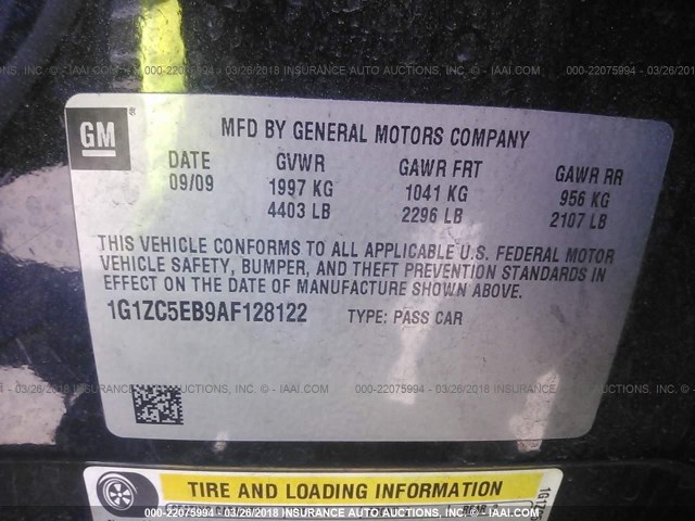 1G1ZC5EB9AF128122 - 2010 CHEVROLET MALIBU 1LT 黑色 照片 9